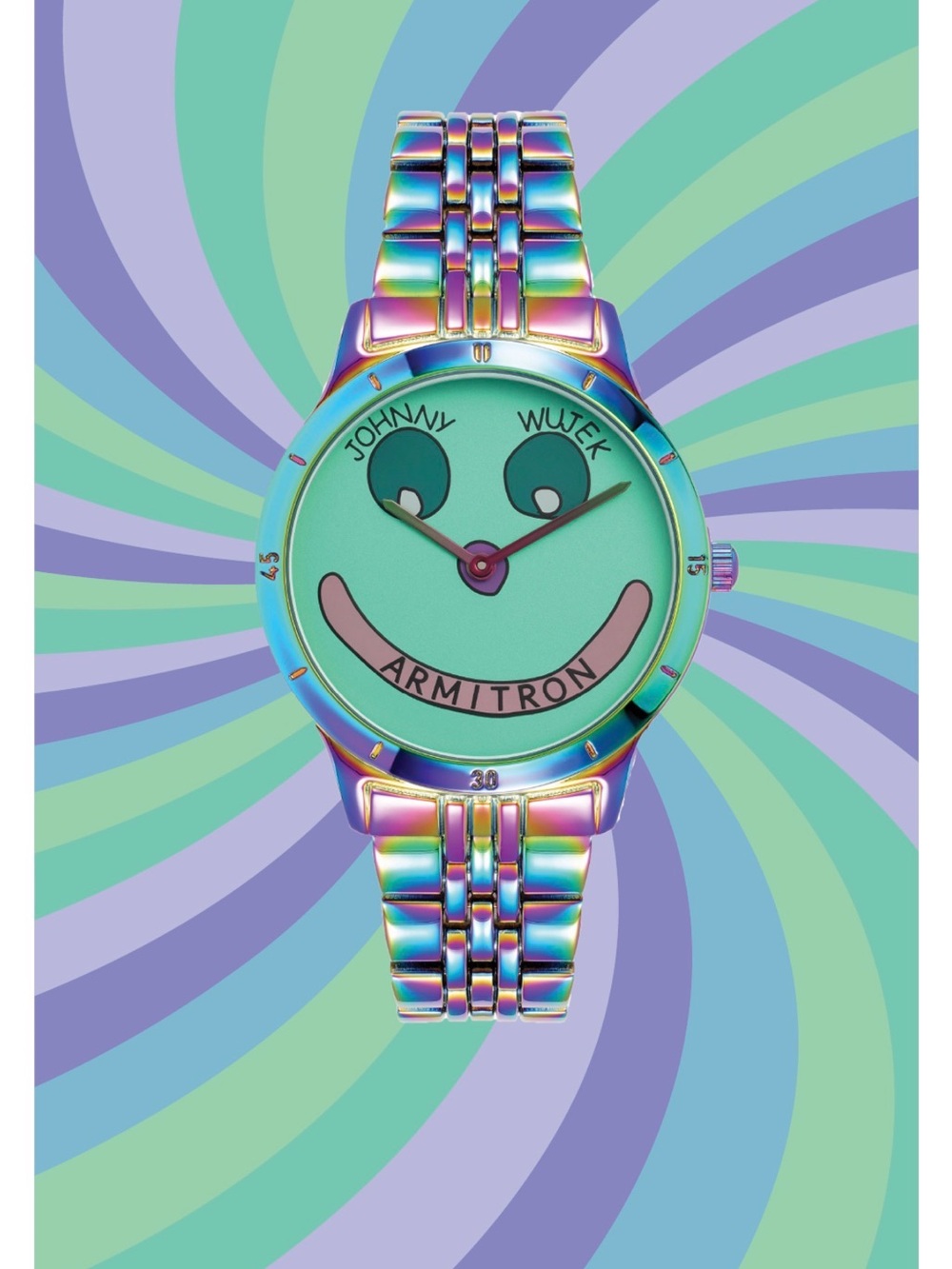 Johnny wujek watch by Armitron Iridescent  Bracelet  with Mint Smiley Dial